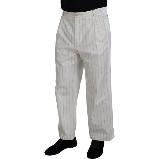 Dolce & Gabbana Elegant White Striped MainLine Trousers Dolce & Gabbana Dark Gray