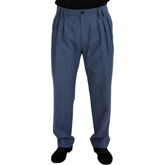 Dolce & Gabbana Elegant Blue Linen-Cotton Blend Trousers Dolce & Gabbana Dark Slate Gray