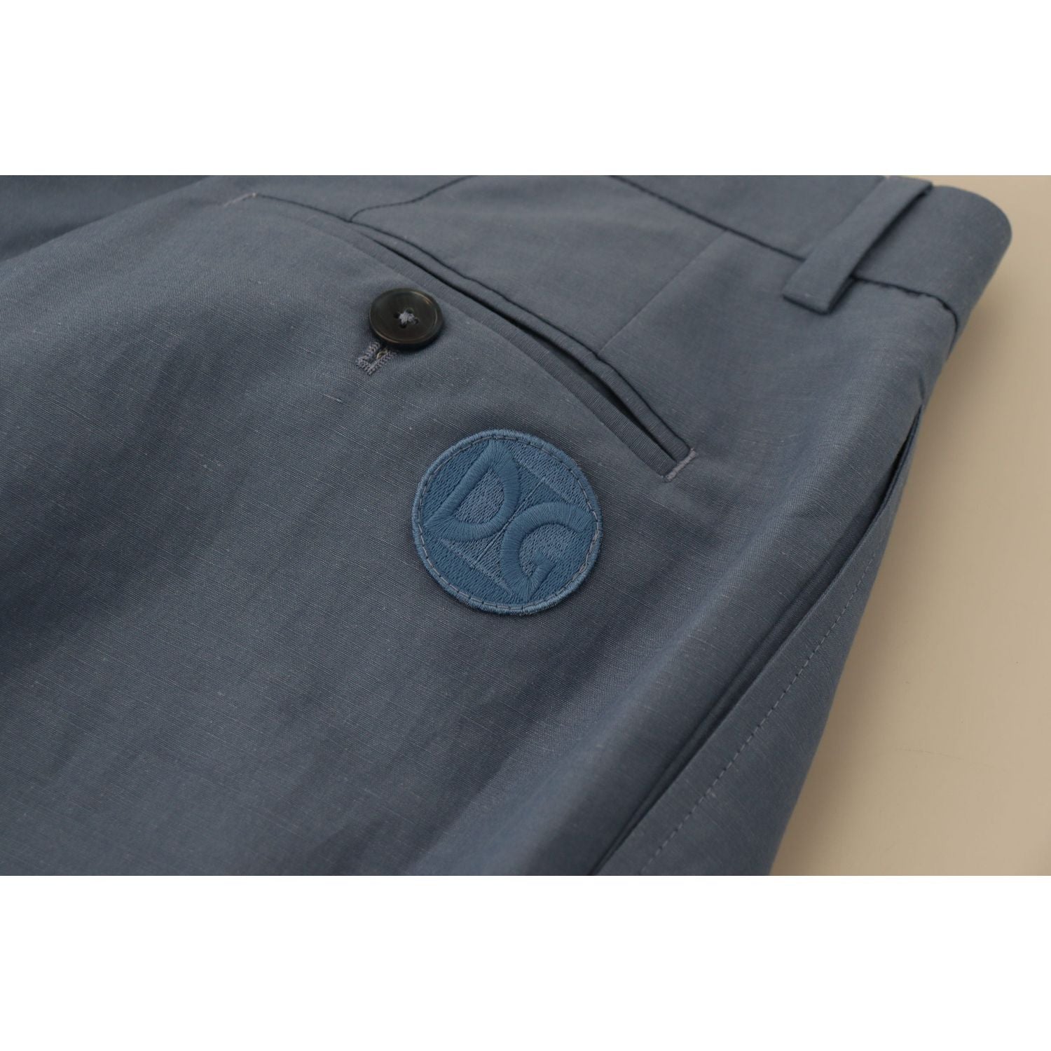 优雅蓝色亚麻棉裤