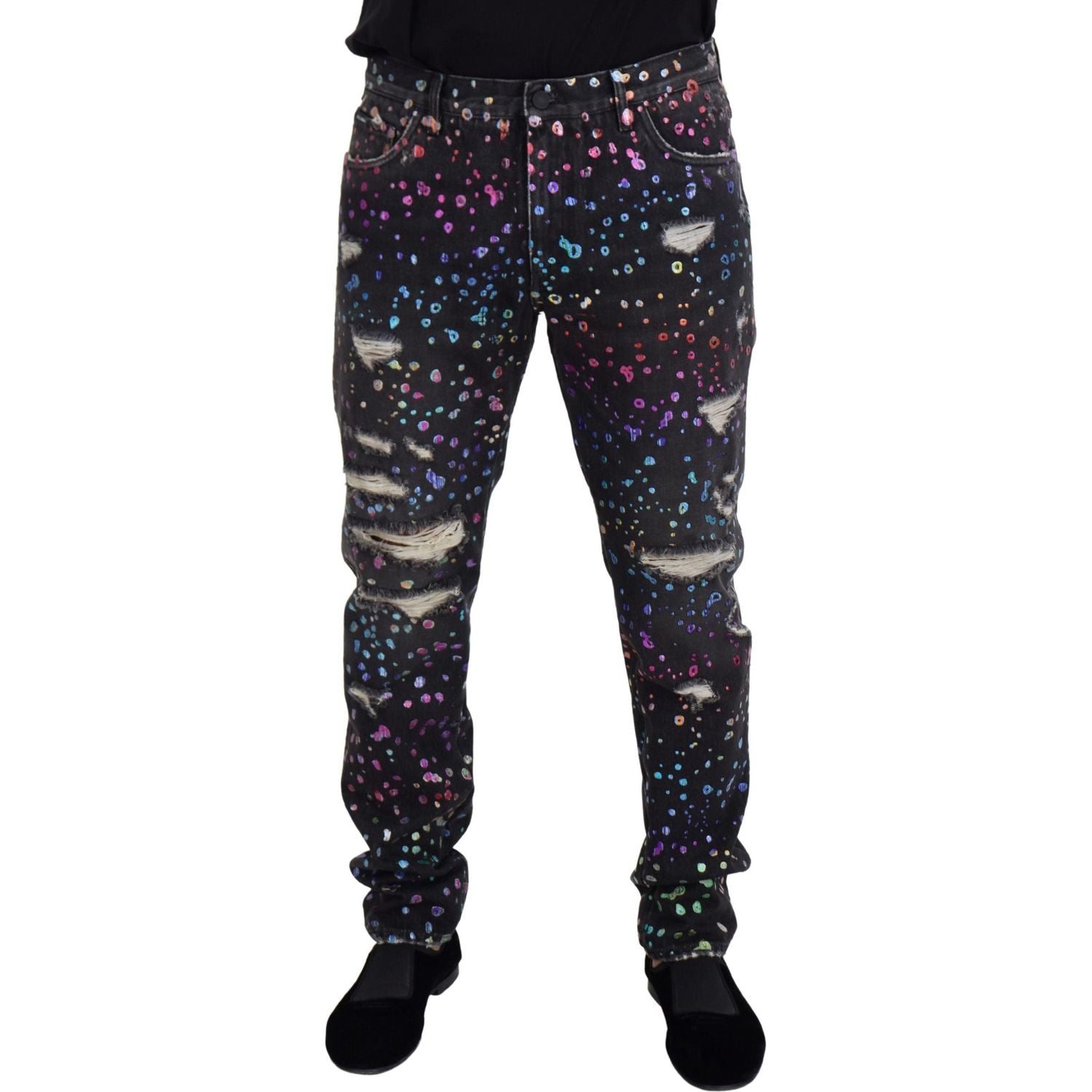 优雅多色印花牛仔裤