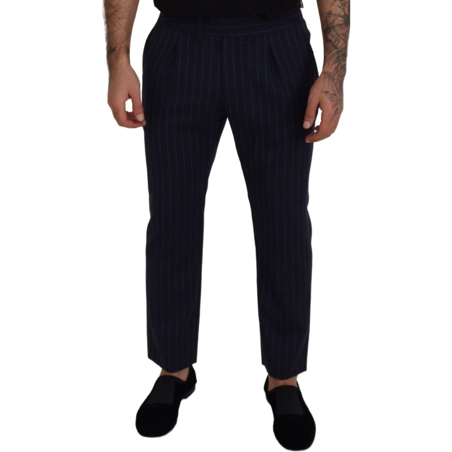 Dolce & Gabbana Blue Striped Men Formal Pants