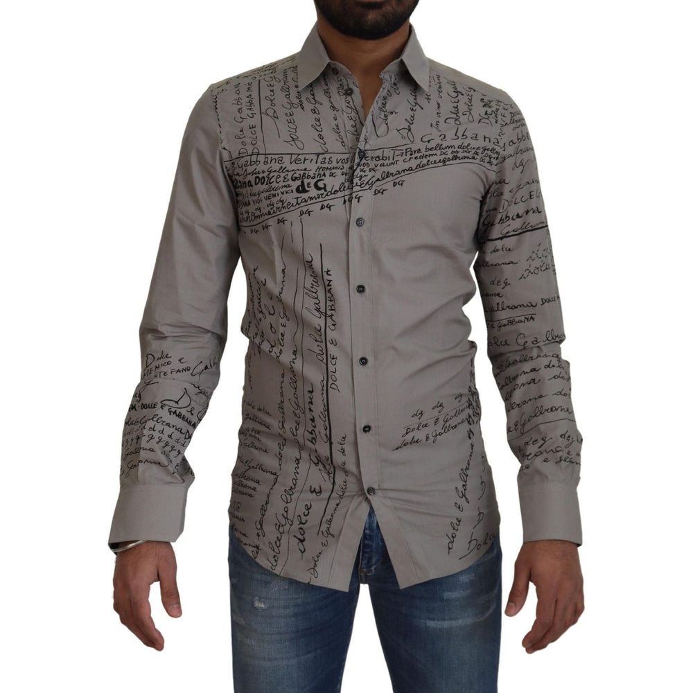 Dolce & Gabbana Gray Printed Cotton Slim Dress GOLD Shirt TSH7975 - 37