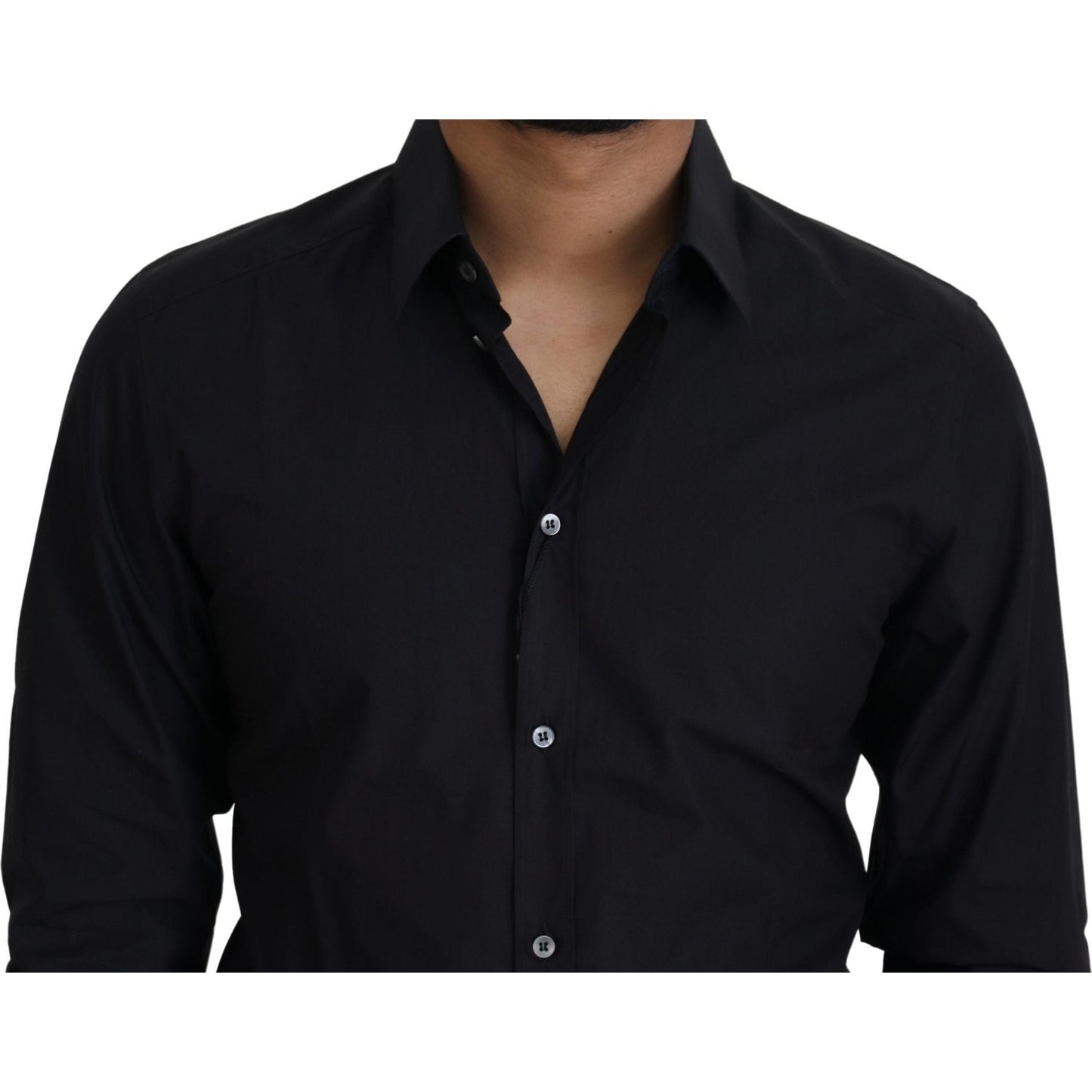 Dolce & Gabbana Black Cotton Slim Fit Formal Dress GOLD Shirt TSH82930 - 38