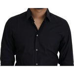 Dolce & Gabbana Black Cotton Slim Fit Formal Dress GOLD Shirt TSH82930 - 38