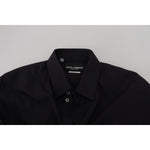 Dolce & Gabbana Black Cotton Slim Fit Formal Dress GOLD Shirt TSH82930 - 38