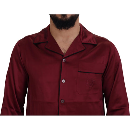 Dolce & Gabbana Red Silk Lounge Top Pajama Sleepwear Shirt