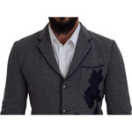 Dolce & Gabbana Gray Wool Roses Slim Fit Jacket Blazer KOS2111- 44