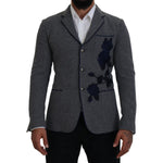 Dolce & Gabbana Gray Wool Roses Slim Fit Jacket Blazer KOS2111- 44