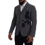 Dolce & Gabbana Gray Wool Roses Slim Fit Jacket Blazer KOS2111- 44