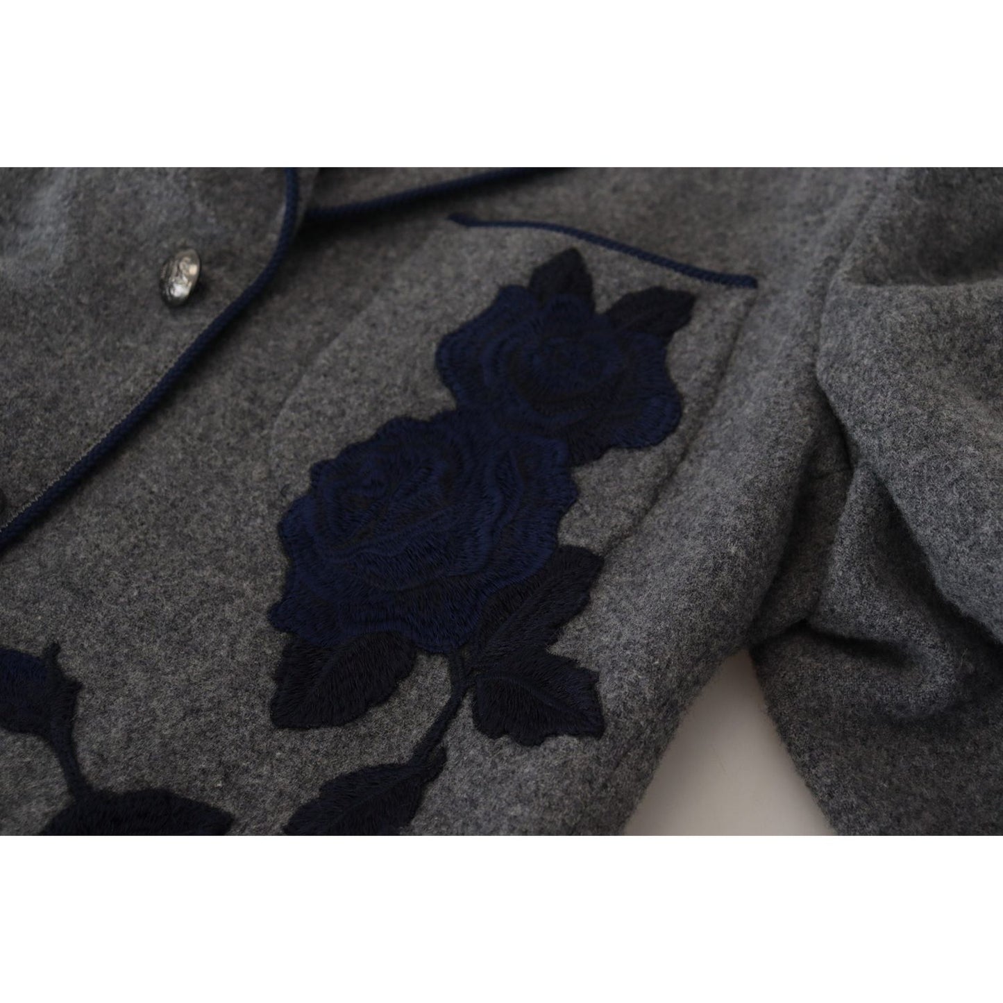 Dolce & Gabbana Gray Wool Roses Slim Fit Jacket Blazer