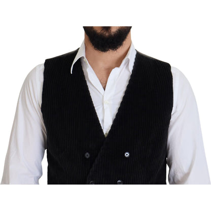 Dolce & Gabbana Black Cotton Double Breasted Waistcoat Vest