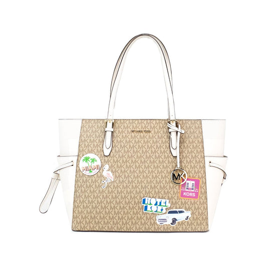 Michael Kors Gilly Large Travel Miami Print Signature PVC Tote Handbag Purse Michael Kors Light Gray