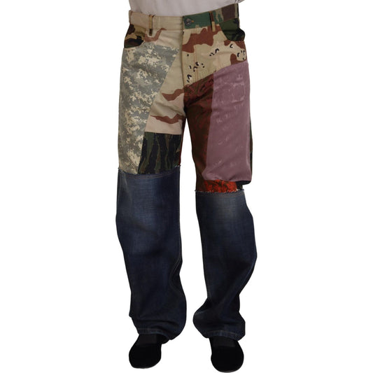 Dolce & Gabbana Multicolor Silk Patchwork Men Denim Jeans PAN74309 - 48