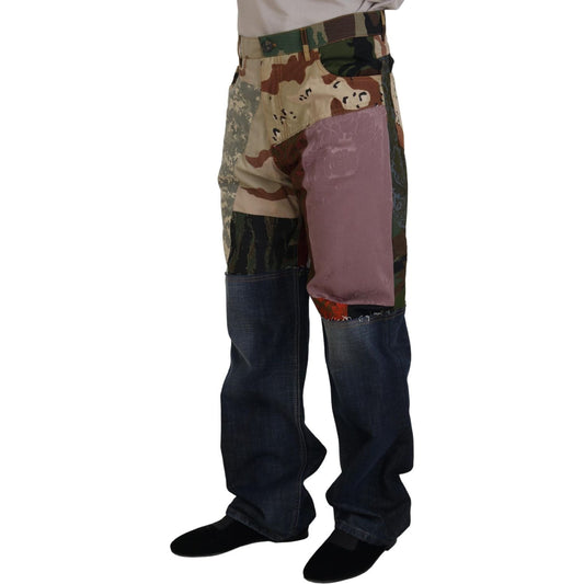 Dolce & Gabbana Multicolor Silk Patchwork Men Denim Jeans PAN74309 - 48