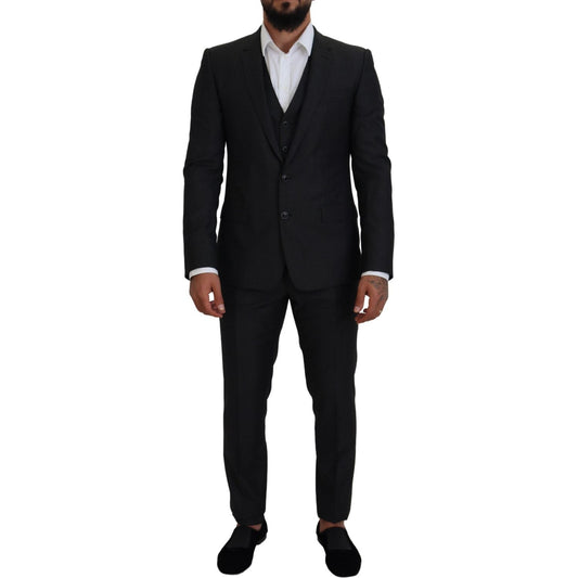 Dolce & Gabbana Elegant Gray Martini Three-Piece Wool Silk Suit Dolce & Gabbana Black