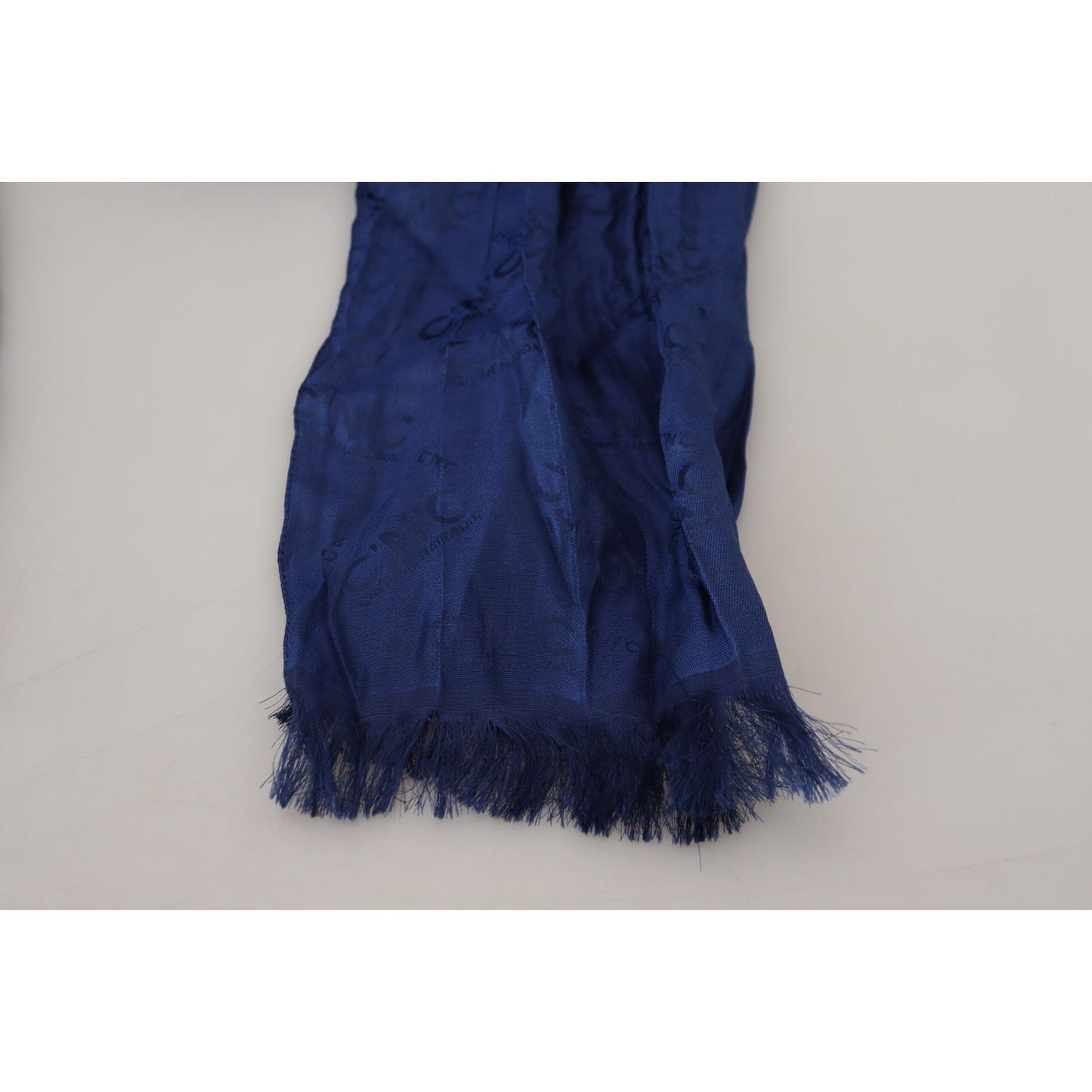 Costume National Blue Silk Shawl Foulard Fringes Scarf