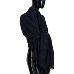 GF Ferre Dark Blue Wool Neck Wrap Shawl Fringes Scarf MS6858