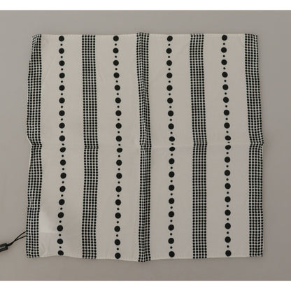 Dolce & Gabbana White Dotted Stripes Square Handkerchief Viscose Scarf