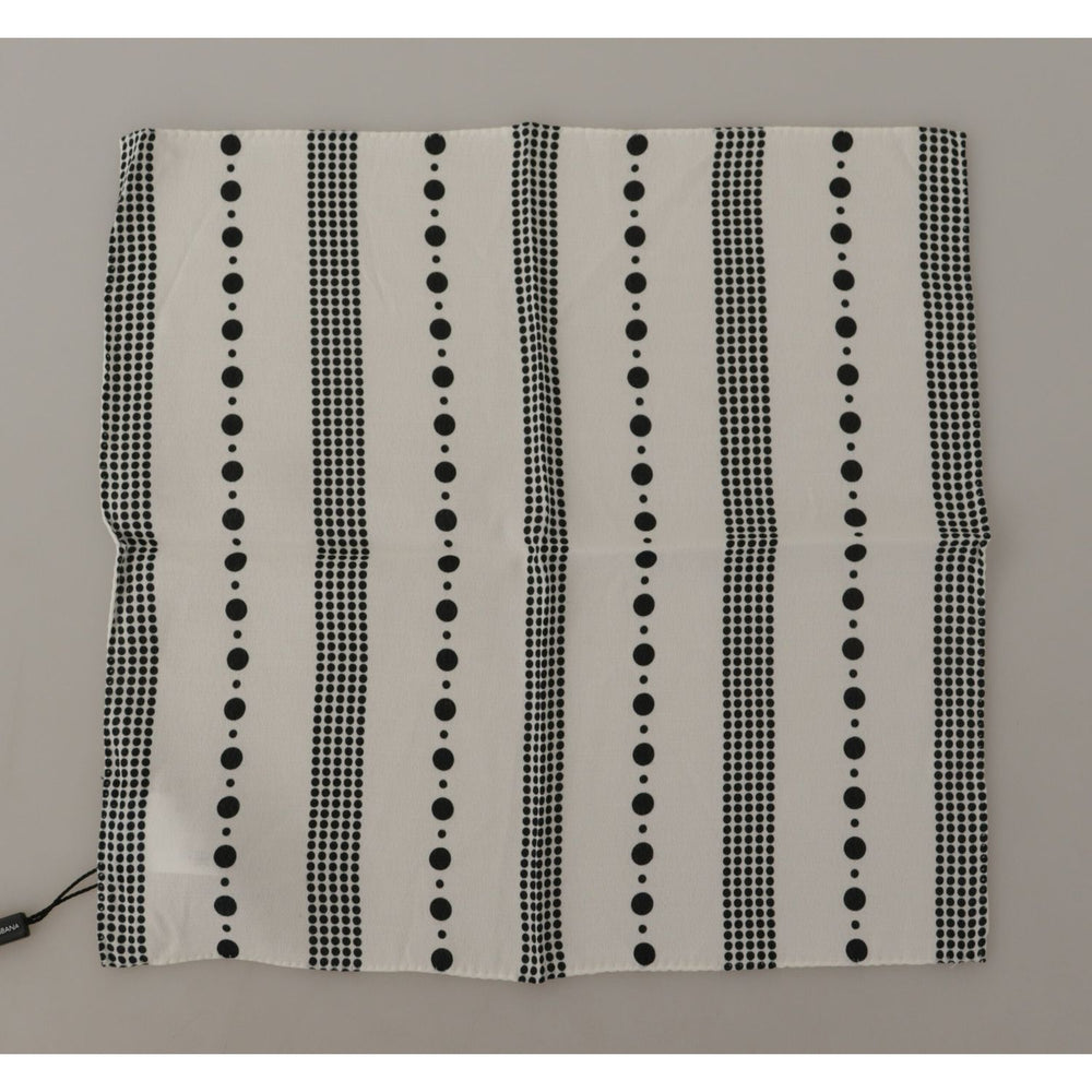 Dolce & Gabbana White Dotted Stripes Square Handkerchief Viscose Scarf MS6350