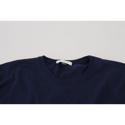 Paolo Pecora Milano Blue Cotton Crewneck Pullover Sweater