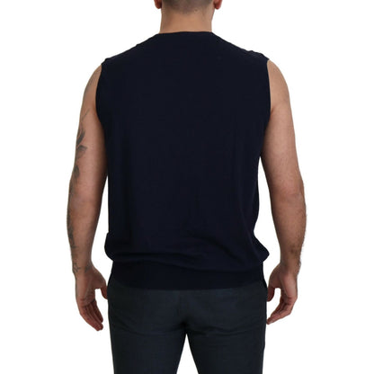 Paolo Pecora Milano Black Cotton V-neck Sleeveless Tank T-shirt