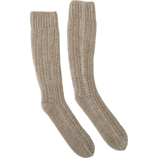 Dolce & Gabbana Beige Wool Knit Calf Long Women Socks SCS2064