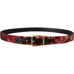 Dolce & Gabbana Red Jacquard Rose Leather Gold Metal Buckle Belt BEL8419- 90