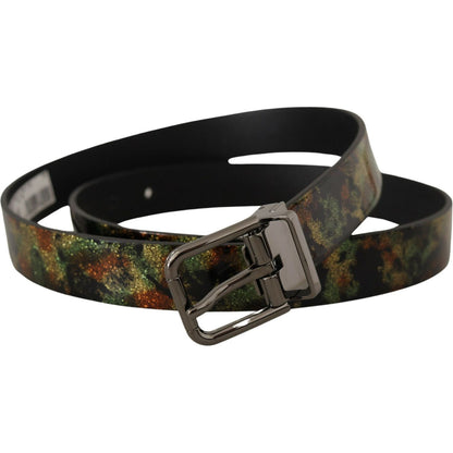 Dolce & Gabbana Black Sparkling Leather Black Metal Buckle Belt