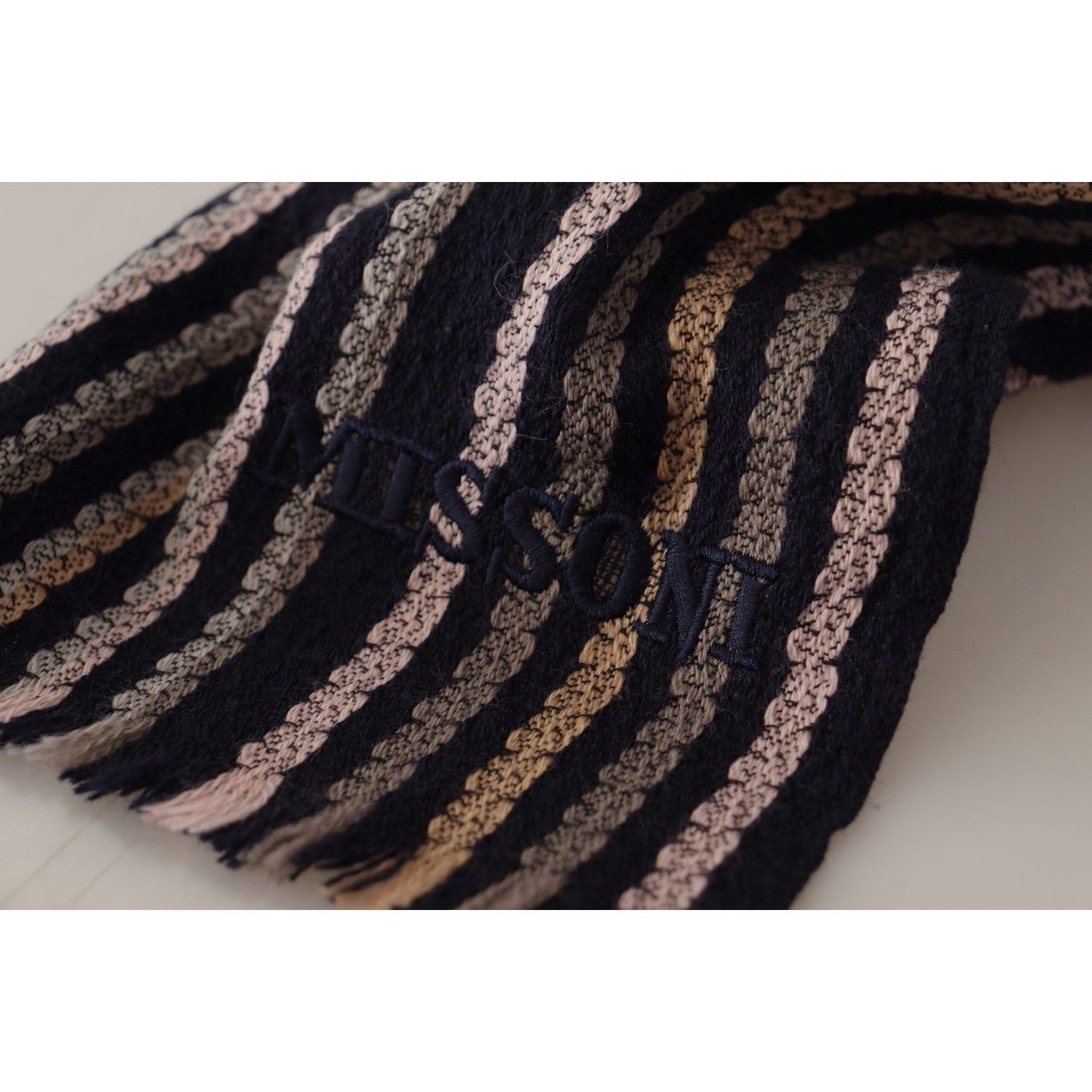 Missoni Multicolor Stripes Wool Knit Fringe Shawl Scarf