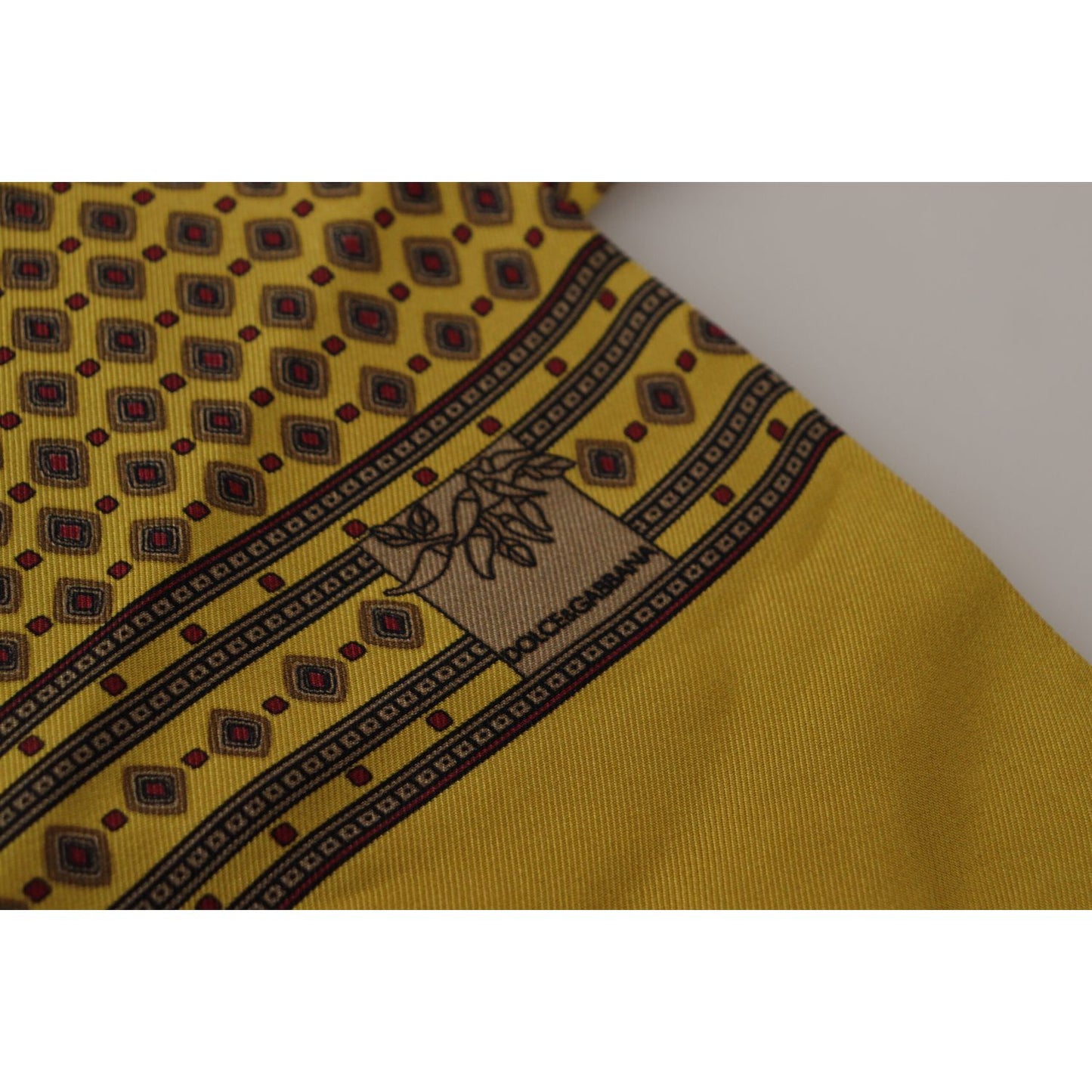 Dolce & Gabbana Yellow Patterned Silk Neck Wrap Fringe Scarf
