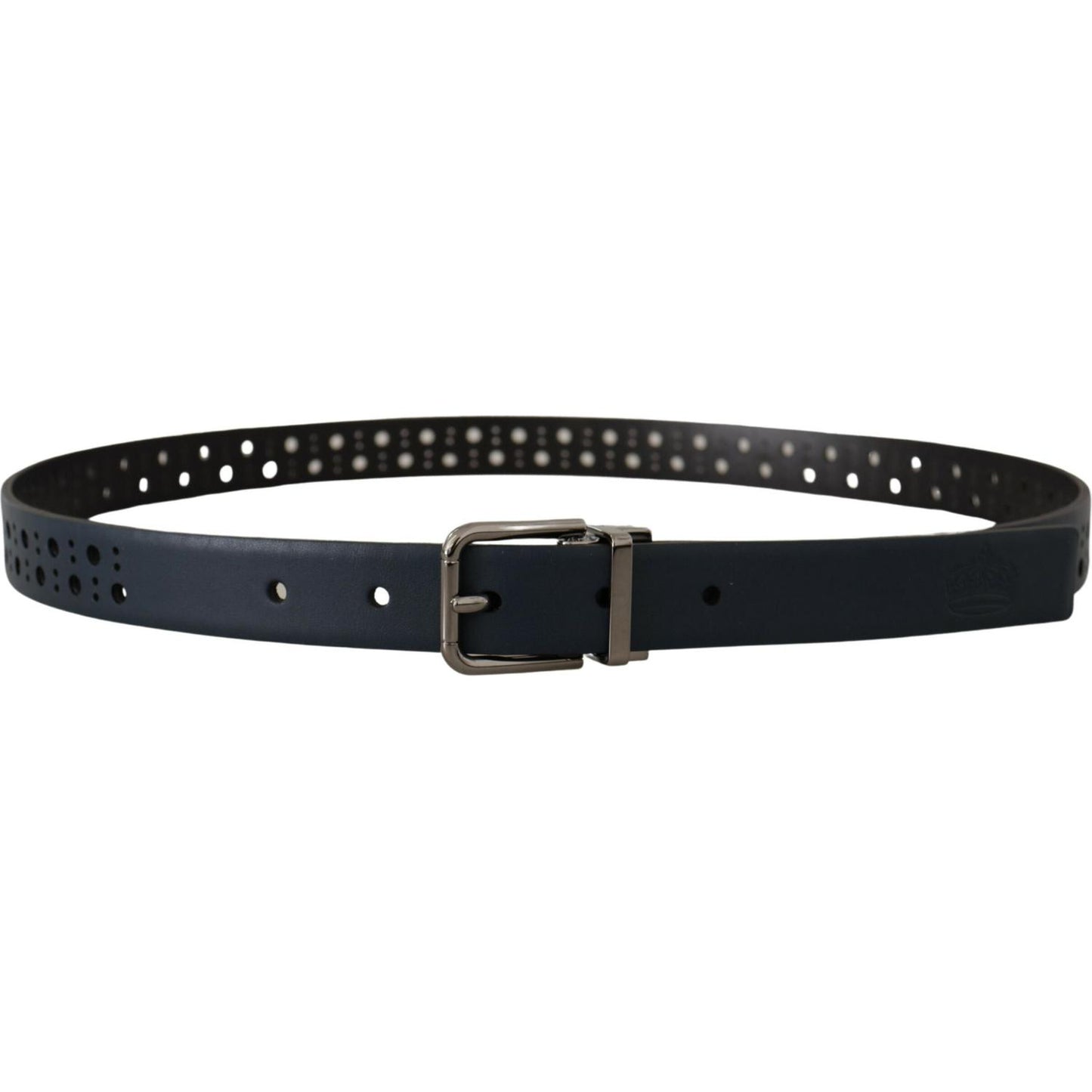 Dolce & Gabbana Navy Blue Perforated Leather Skinny Metal Buckle Belt
