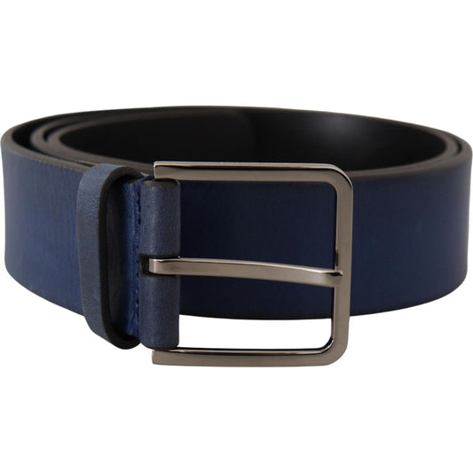 Dolce & Gabbana Elegant Blue Leather Belt with Silver Buckle