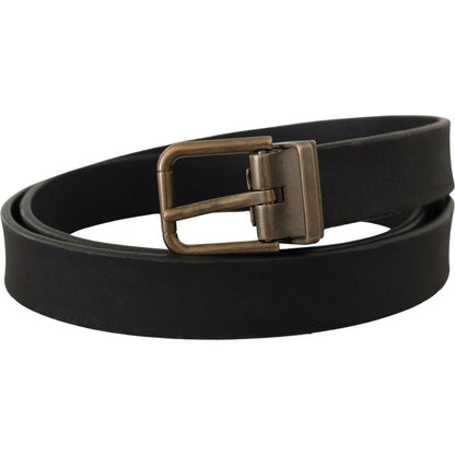 Dolce & Gabbana Black Leather Brass Metal Grain Buckle Classic Belt