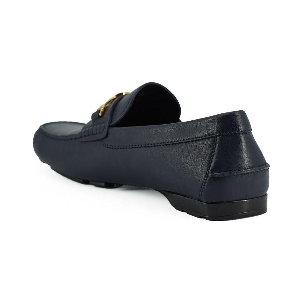 Versace Elegant Navy Blue Calf Leather Loafers 8056204198014