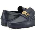 Versace Elegant Navy Blue Calf Leather Loafers 8056204198014