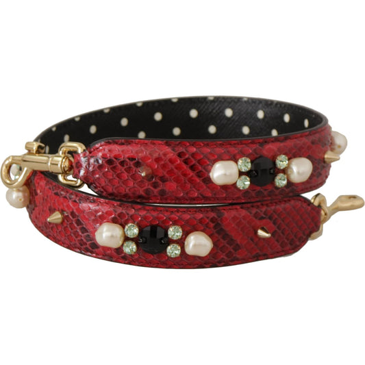 Dolce & Gabbana Red Exotic Leather Crystals Bag Shoulder Strap BEL8720