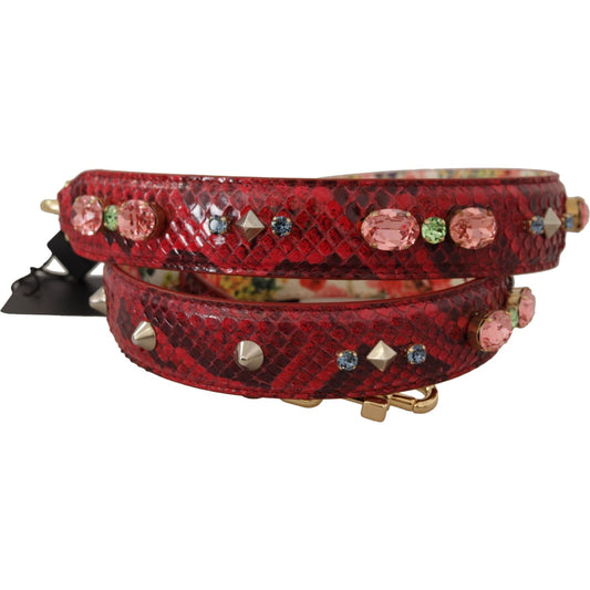 Dolce & Gabbana Red Exotic Leather Crystals Reversible Shoulder Strap BEL8726