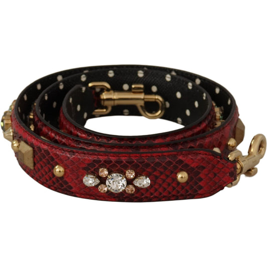 Dolce & Gabbana Red Python Leather Crystals Reversible Shoulder Strap BEL8742
