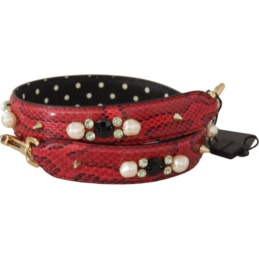 Dolce & Gabbana Red Python Leather Crystals Reversible Shoulder Strap BEL8743