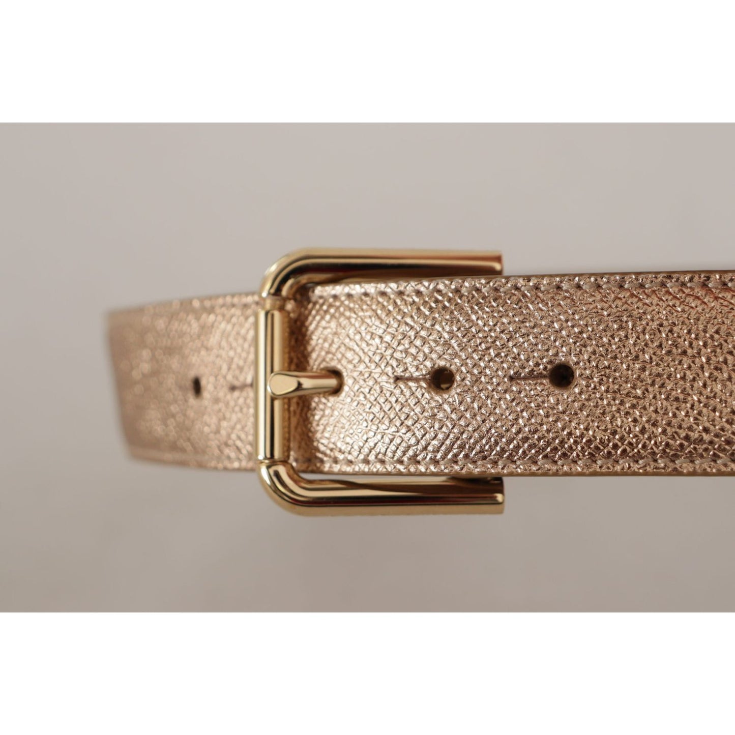 Dolce & Gabbana Rose Gold Leather Metallic Tone Metal Buckle Belt