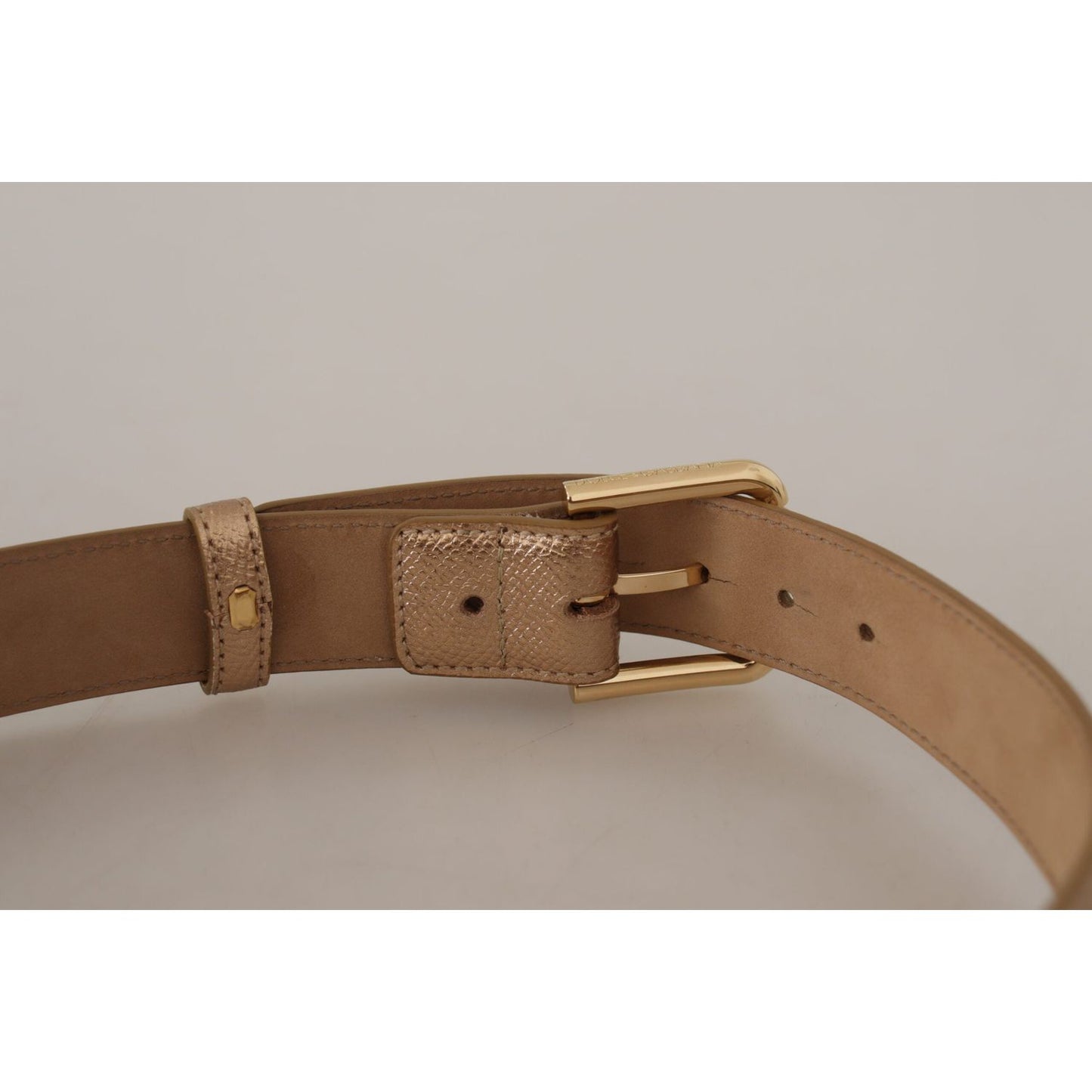 Dolce & Gabbana Rose Gold Leather Metallic Tone Metal Buckle Belt