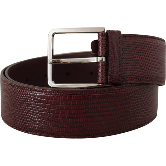 Dolce & Gabbana Maroon Calf Leather Wide Logo Engraved Buckle Belt BEL8500 - 70