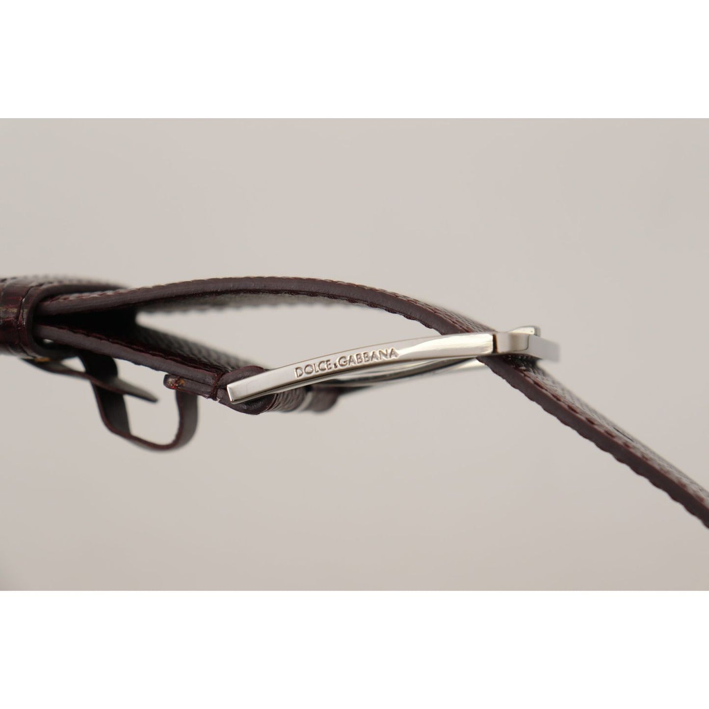 Dolce & Gabbana Maroon Calf Leather Wide Logo Engraved Buckle Belt BEL8500 - 70