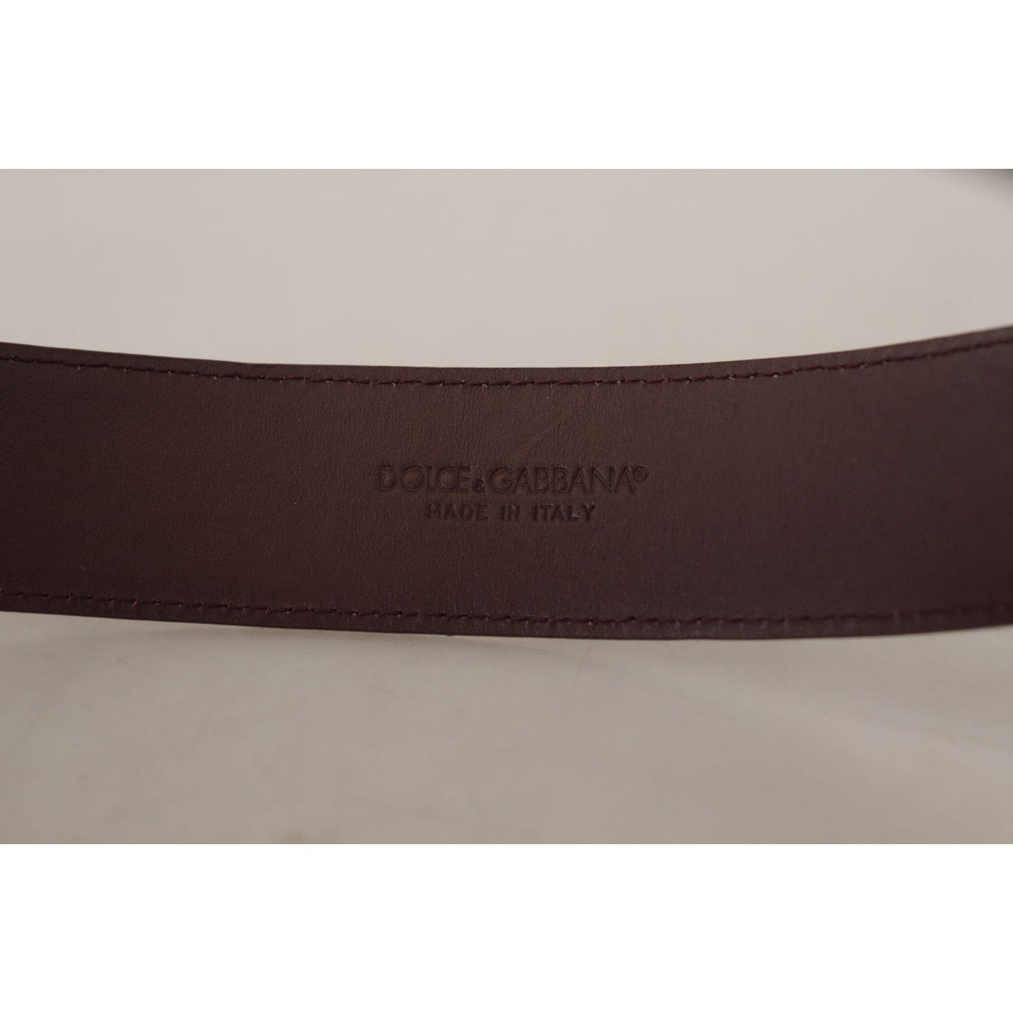 Dolce & Gabbana Maroon Calf Leather Wide Logo Engraved Buckle Belt BEL8500 - 70