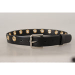 Dolce & Gabbana Black Leather Eyelet Silver Tone Metal Buckle Belt BEL8615 - 70