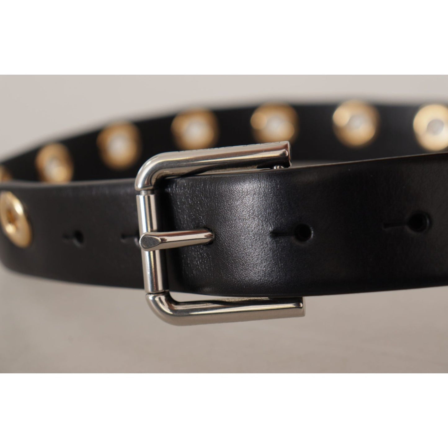 Dolce & Gabbana Black Leather Eyelet Silver Tone Metal Buckle Belt BEL8615 - 70
