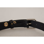 Dolce & Gabbana Black Leather Eyelet Silver Tone Metal Buckle Belt BEL8615 - 70