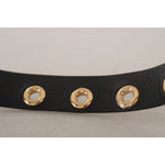 Dolce & Gabbana Black Leather Eyelet Silver Tone Metal Buckle Belt BEL8615 - 70