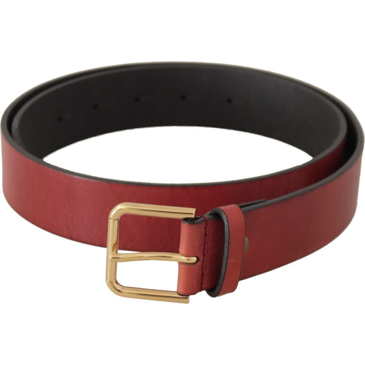 Dolce & Gabbana Red Leather Gold Logo Engraved Metal Buckle Belt BEL8671 - 85