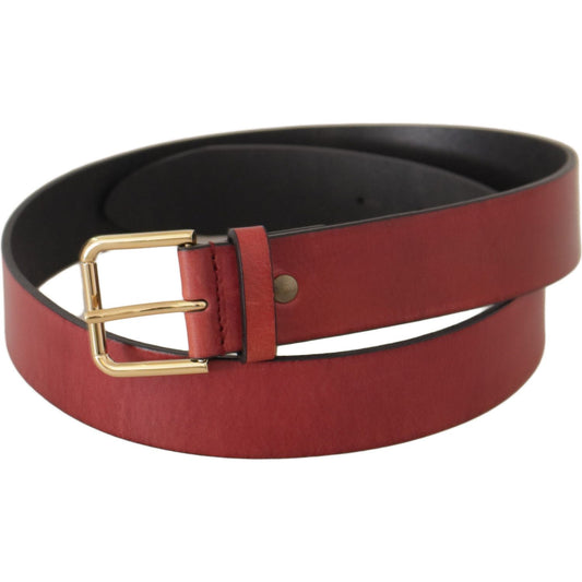 Dolce & Gabbana Red Leather Gold Logo Engraved Metal Buckle Belt BEL8671 - 85